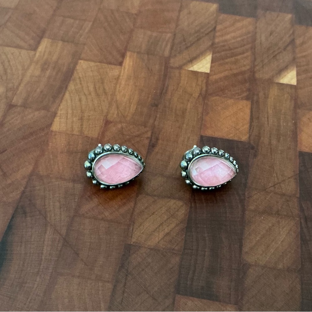 Lagos Maya rhodochrosite teardrop earrings caviar collection